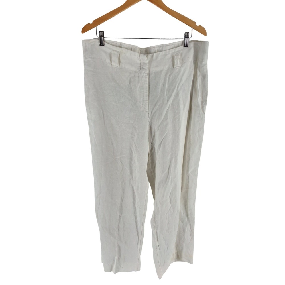 Chicos White 100% Linen Cropped Wide Leg Pants with Tie Belt Size 3‎ US 16